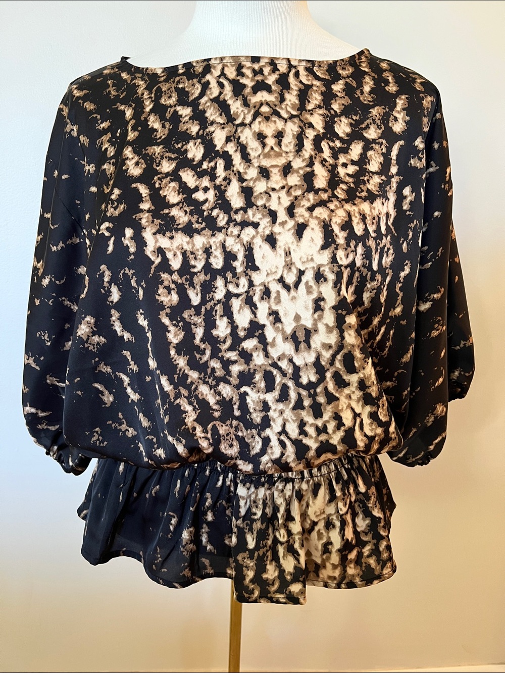 Vince Camuto Black and Cream Animal Print Blouse